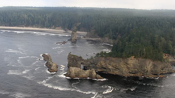 aerial view of a rocky coastline