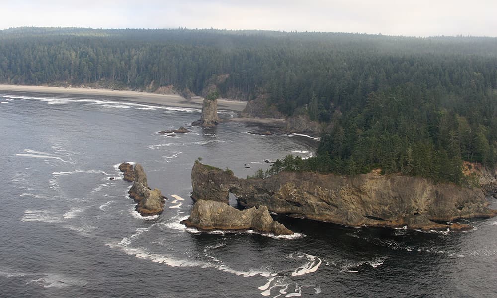 aerial view of a rocky coastline