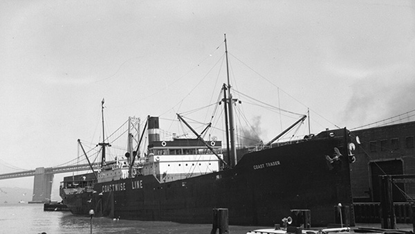 an old picture of a ship at dock