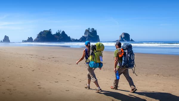 Two people backpacking